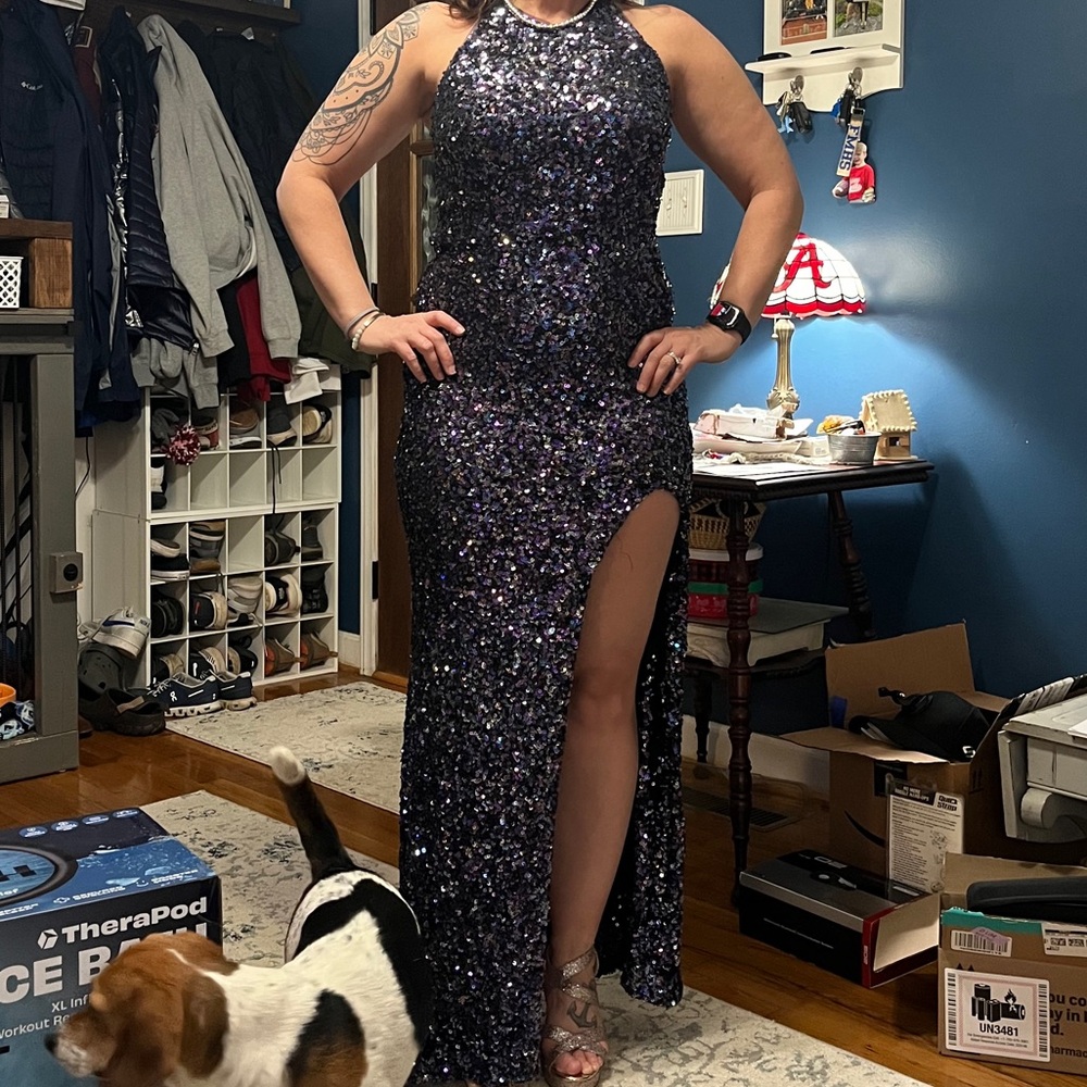 Sparkling Sequin Gown with High Slit